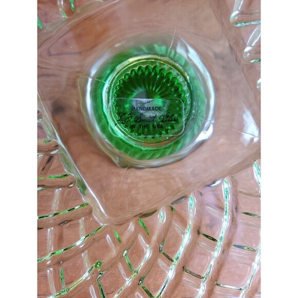 3 LE Smith & Rose Trellis Green Glass Square Pedestal Cake Stands Handmade USA - Picture 14 of 16